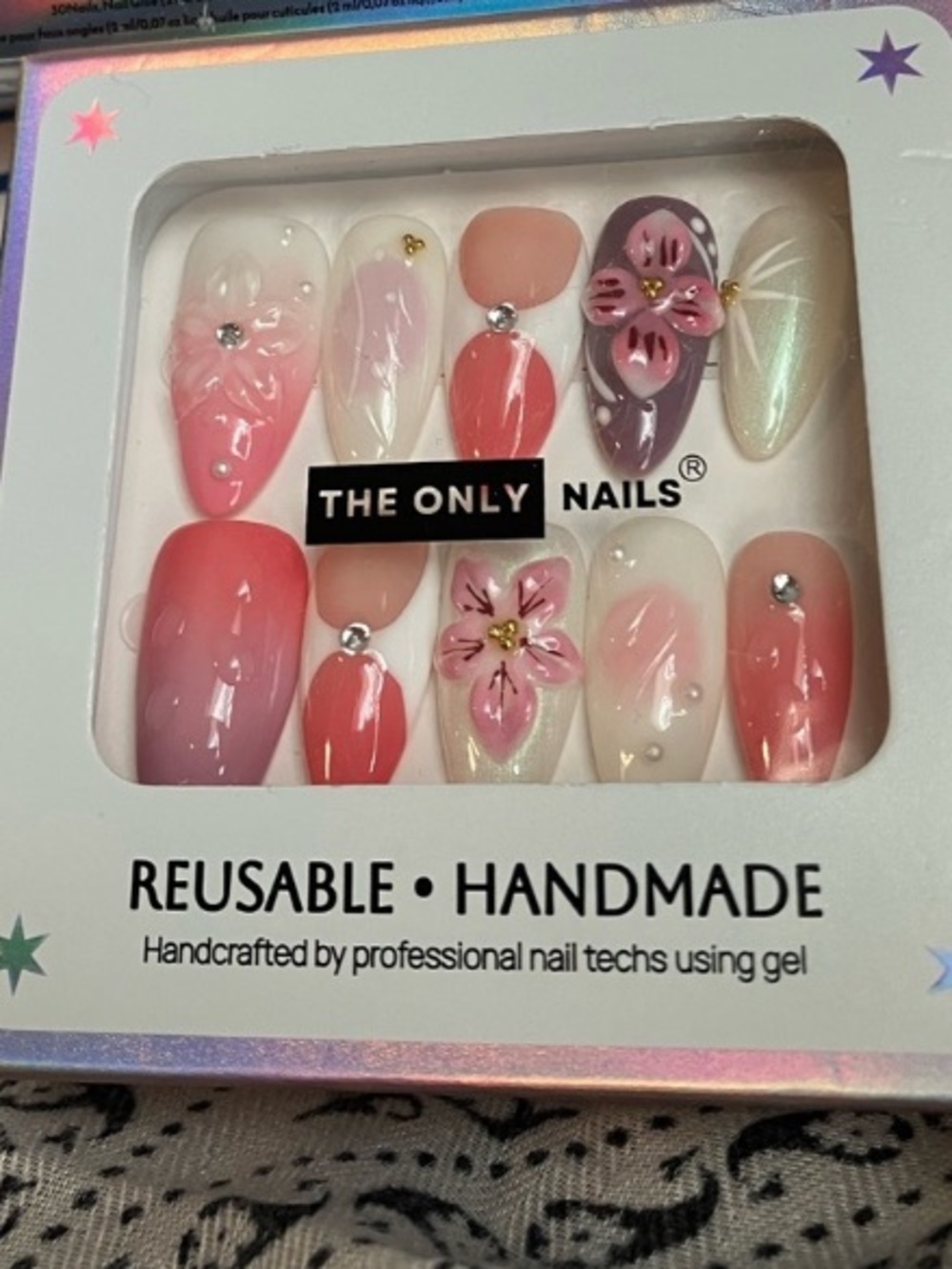1 Pink & White Floral & 1 Luxe Design * Reusable Nail Sets with FREE GIFTS:);)